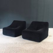 Mid-Century Modern French Corduroy Lounge Chairs, 1970s, Set of 2