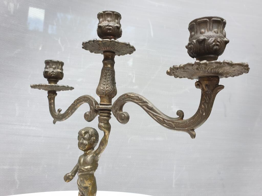 "Il mio bel foco" pair of candlesticks XIXth cherubs 3 torchieres