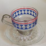 Four vintage coffee cups screen printed glass and metal