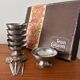 Vintage Jean Couzon box with 6 stainless steel ice cream bowls and bistro spoons.