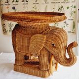 Side table or end of elephant sofa in wicker and rattan 70'