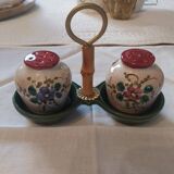 Serviteur salière et poivrière en céramique vintage