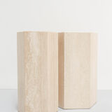 A set of 2 travertine pedestals.