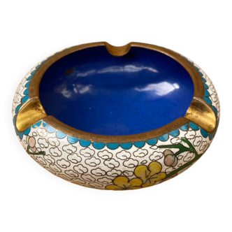 Antique Chinese Bronze Cloisonne Enamel Ashtray Vintage Flower Pattern