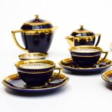 Coffee service Kréma Lafitte Asnières porcelain gold blue ⋆ Brocante Chic