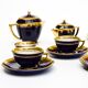 Coffee service Kréma Lafitte Asnières porcelain gold blue ⋆ Brocante Chic