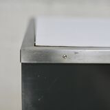 Modernist console, 60s, glass base, wooden and melamine top, white