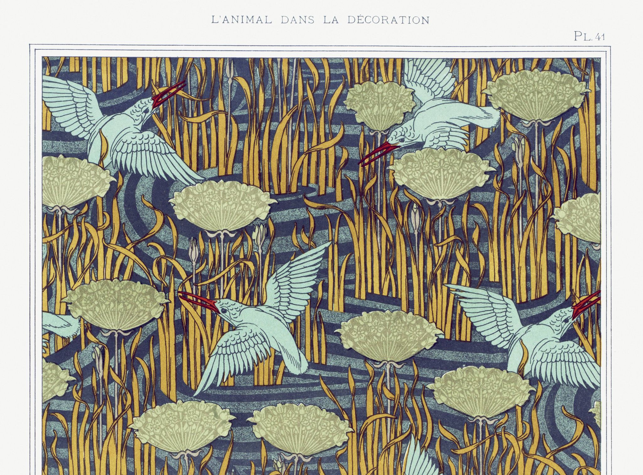 Poster "Kingfishers and Horses", after an Art Nouveau lithograph.