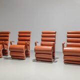 Set of 4 metal and leather armchairs France 1970s