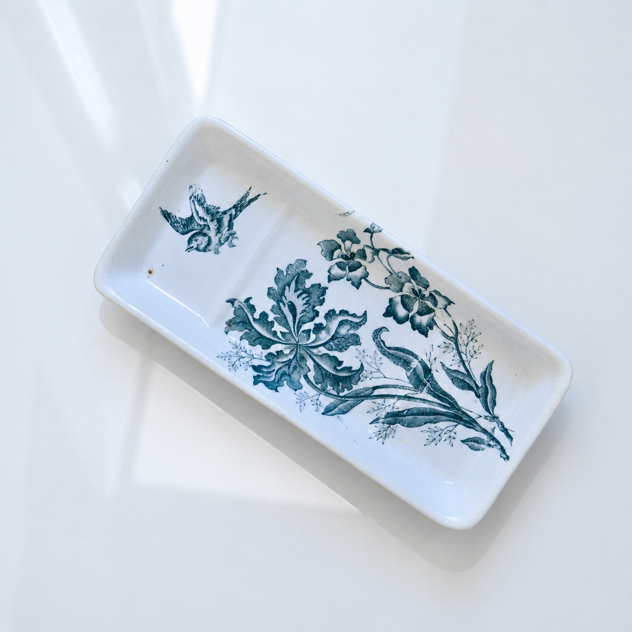 Ravier soap dish 19th century ironstone signed Moulin des Loups "Orchids"