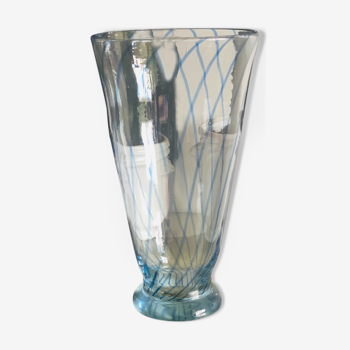 Vase verre transparent et bleu