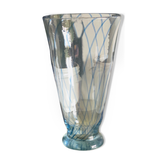 Vase verre transparent et bleu