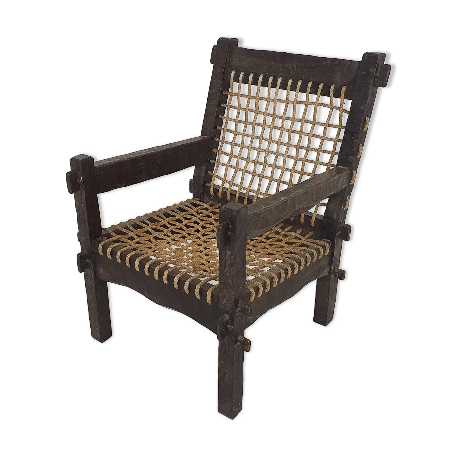Solid oak and rope lounge chair, The Netherlands 1960's