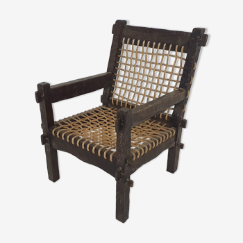 Solid oak and rope lounge chair, The Netherlands 1960's