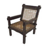Solid oak and rope lounge chair, The Netherlands 1960's