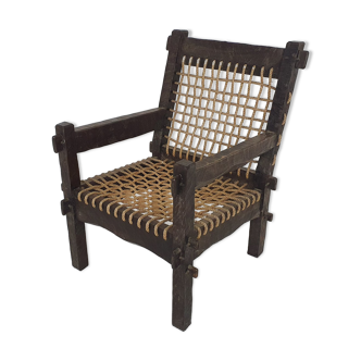 Solid oak and rope lounge chair, The Netherlands 1960's