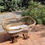 Vintage rattan Alsatian doll cradle bassinet