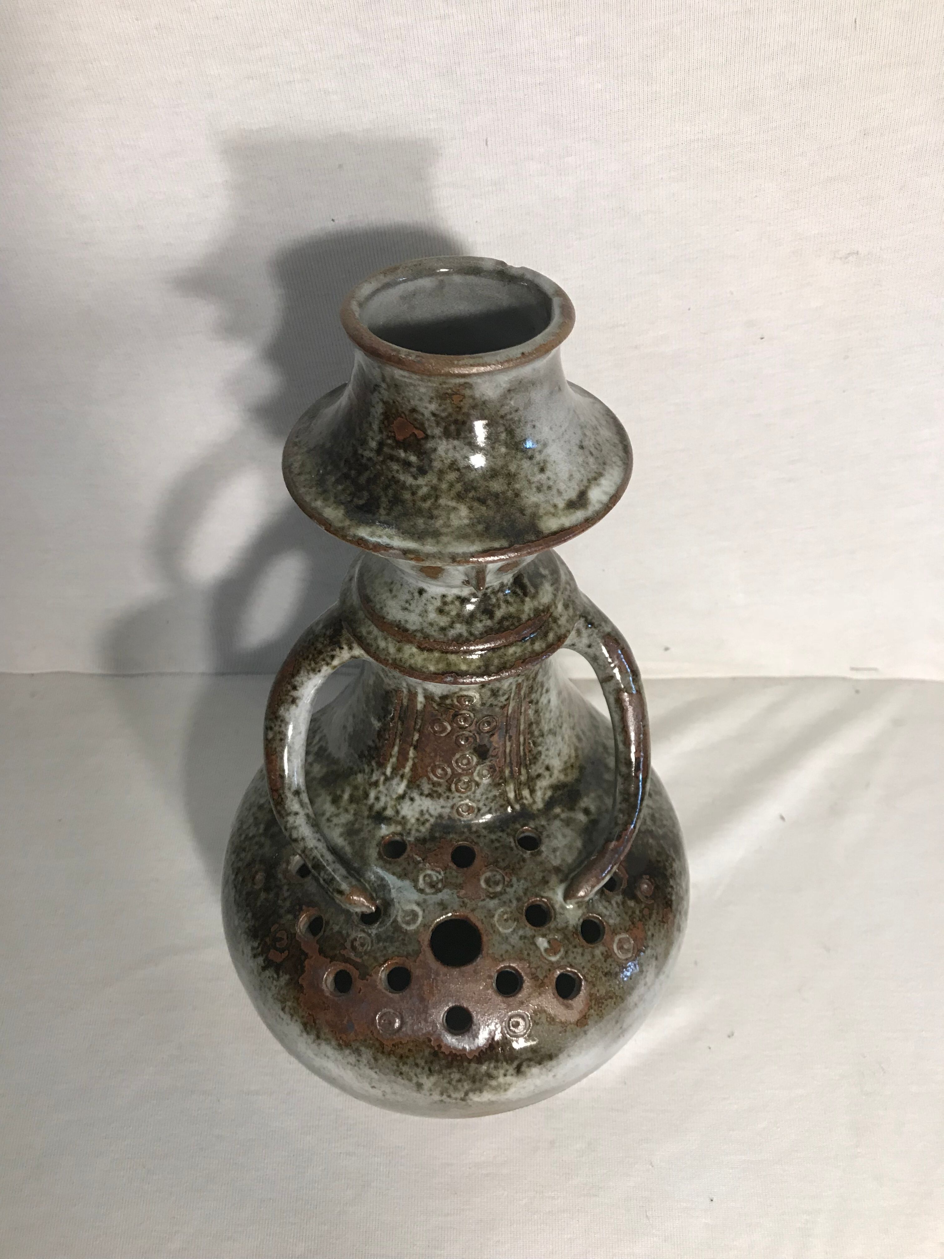 Old man gray Brown ceramic Vase + Spades flowers Decoration Vintage
