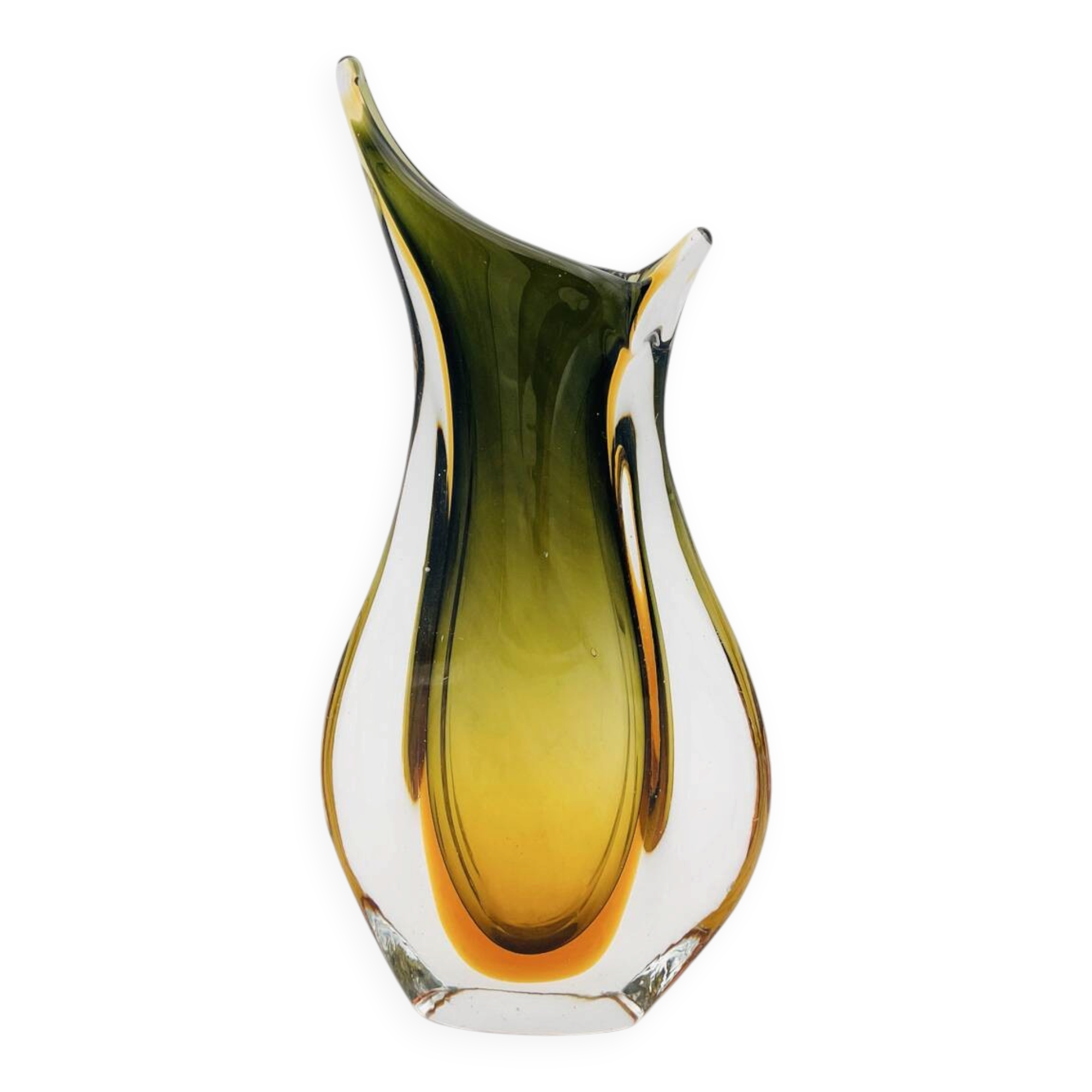 Murano Vase Flavio Poli Seguso Sommerso Green Amber Design 1950s