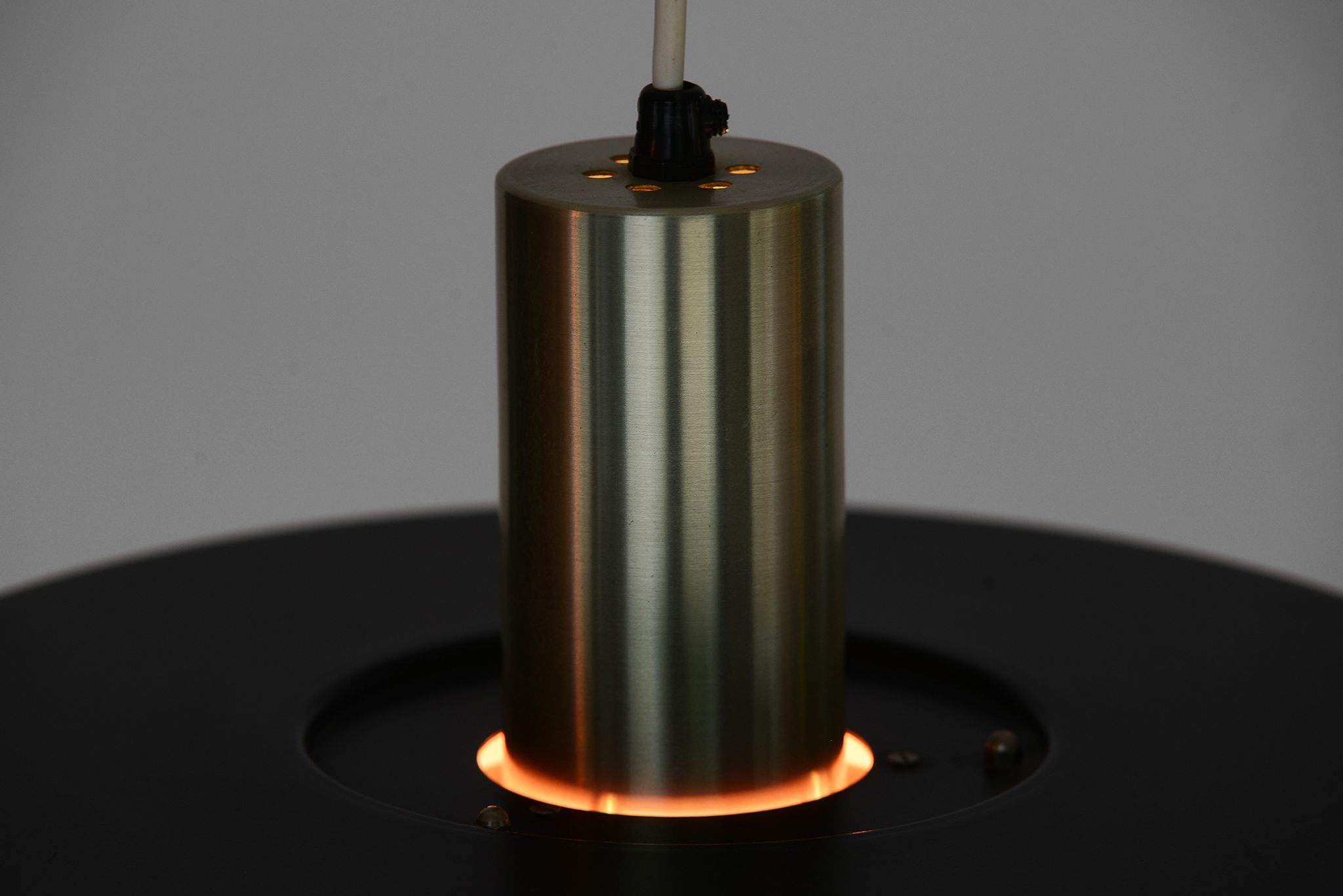 Pendant light in brushed aluminium and black by Carl Thore for Granhaga. Sweden 1960s.