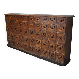 Antique Rustic German Pine Apothecary Cabinet / Bank of Drawers, Early 20thc