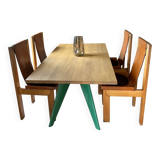 Solid elm and leather chairs - Luigi Gorgoni - Roche Bobois 1980s