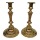 Pair of solid brass candlesticks, early 18th century.