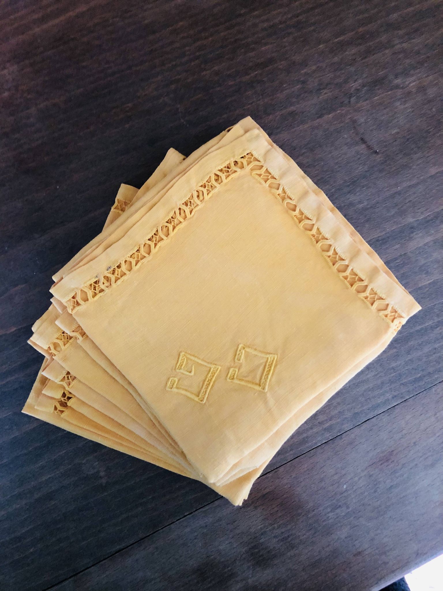 8 serviettes anciennes monogrammées CG - 38x38 cm - Coton
