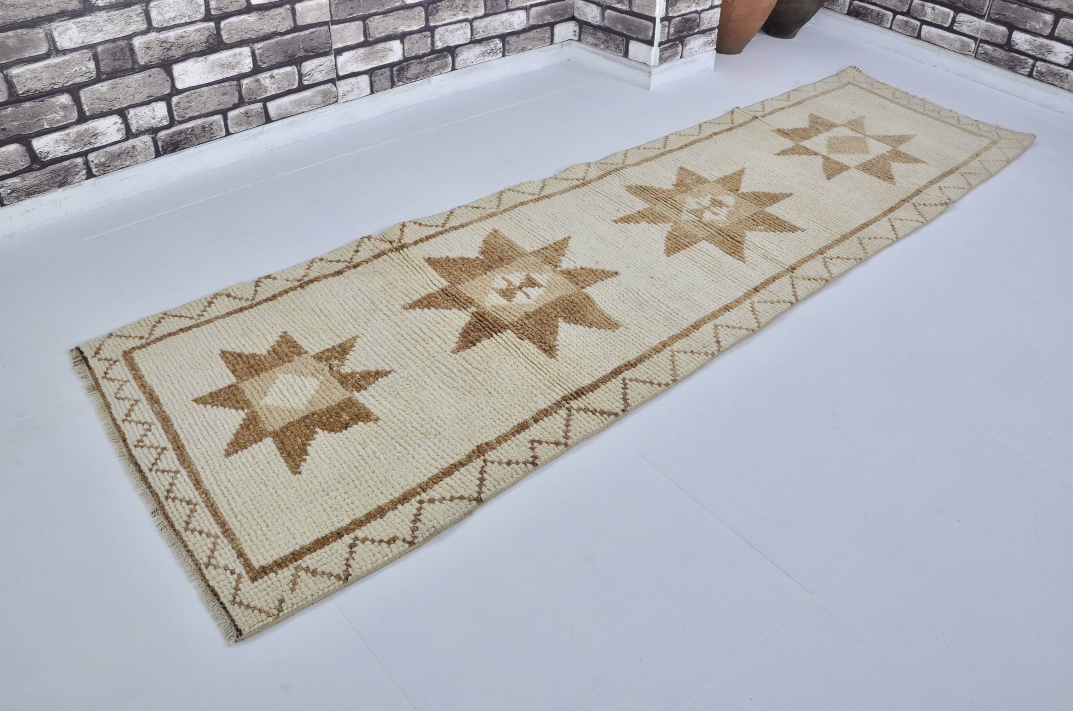 White And Brown Floral Runner Carpet sku 2069