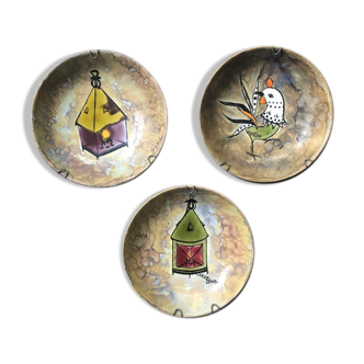 Set of 3 vintage hand painted ceramic wall plates