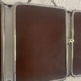 Vintage 1940s chocolate chrome barber triptych mirror - 21 x 49 cm