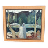 Original Danish Oil on Canvas – “Gudhjem, Bornholm” by Nis Stougaard – Signed – Dated 1965 – Vintage & Framed – 78 × 68 cm (30.7" × 26.8")