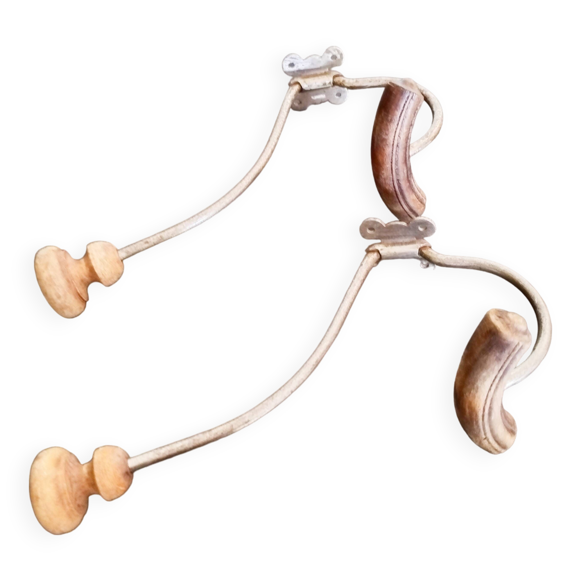 Coat racks in wood and iron, vintage coat hooks, 50s/60s, cloakroom