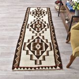 3x9 Brown Cream Turkish Kilim Runner Rug