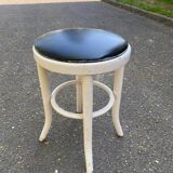 Round stool in white bentwood and black leather