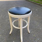 Round stool in white bentwood and black leather