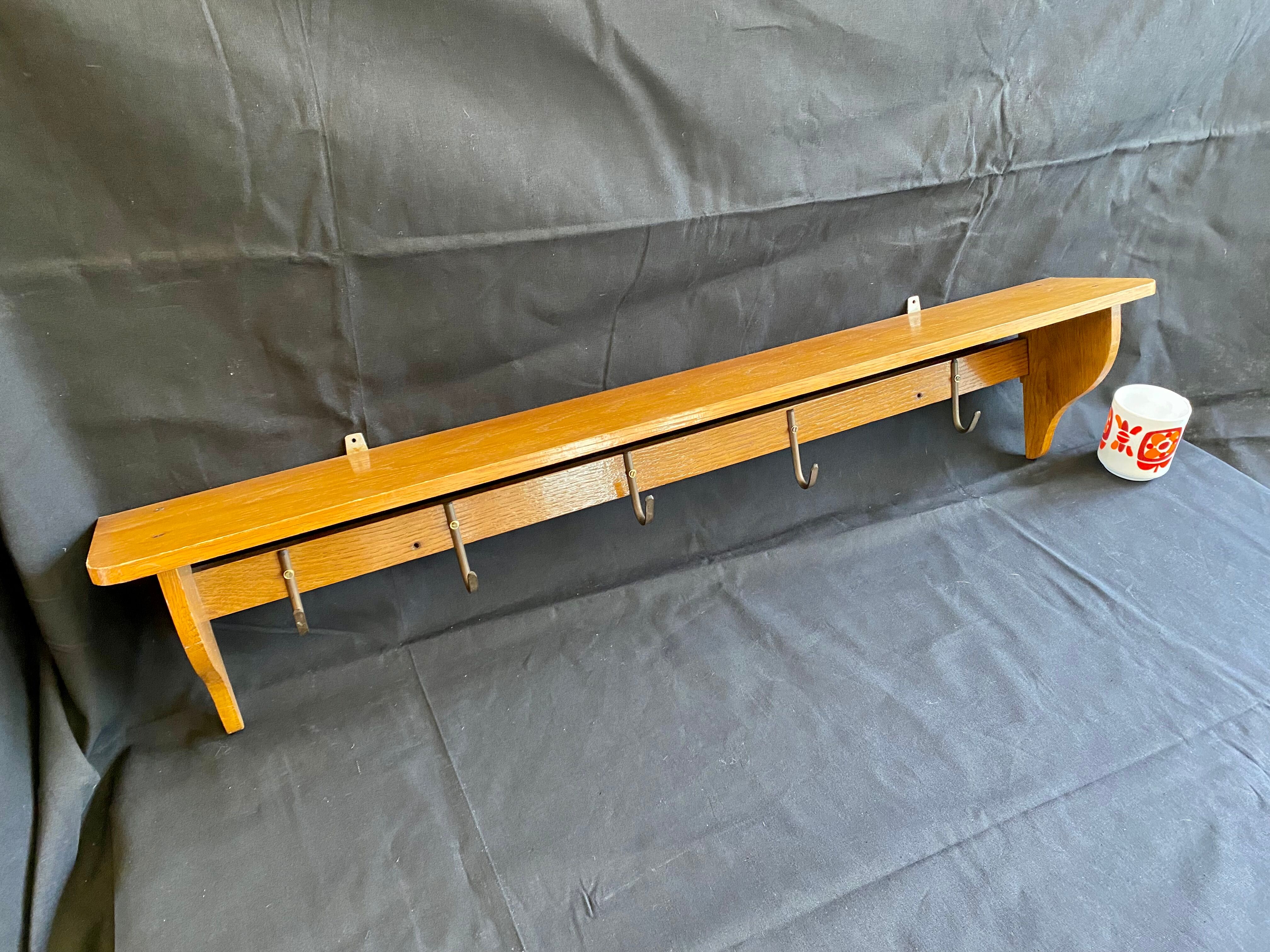 Kitchen shelf French artisanal work vintage 60s solid oak and copper