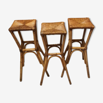 3 rattan bar stools seated mulched 1960s