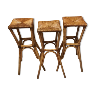 3 rattan bar stools seated mulched 1960s