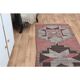 1970s Vintage Turkish Oushak Handmade Wool Cotton Pink Runner Rug 89x279