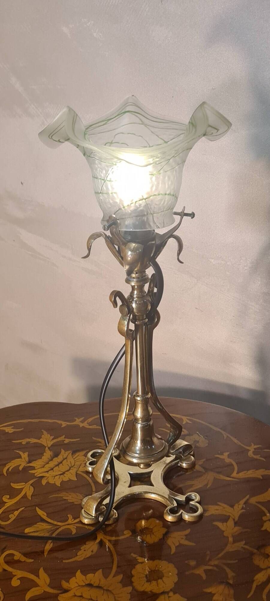 brass rocking lamp with art nouveau glass tulip loeste 34x15