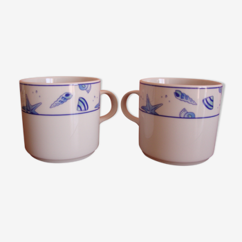 2 tasses à café ou à thé vintage en porcelaine déco bord de mer