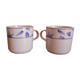 2 coffee or tea cups in porcelain deco seaside