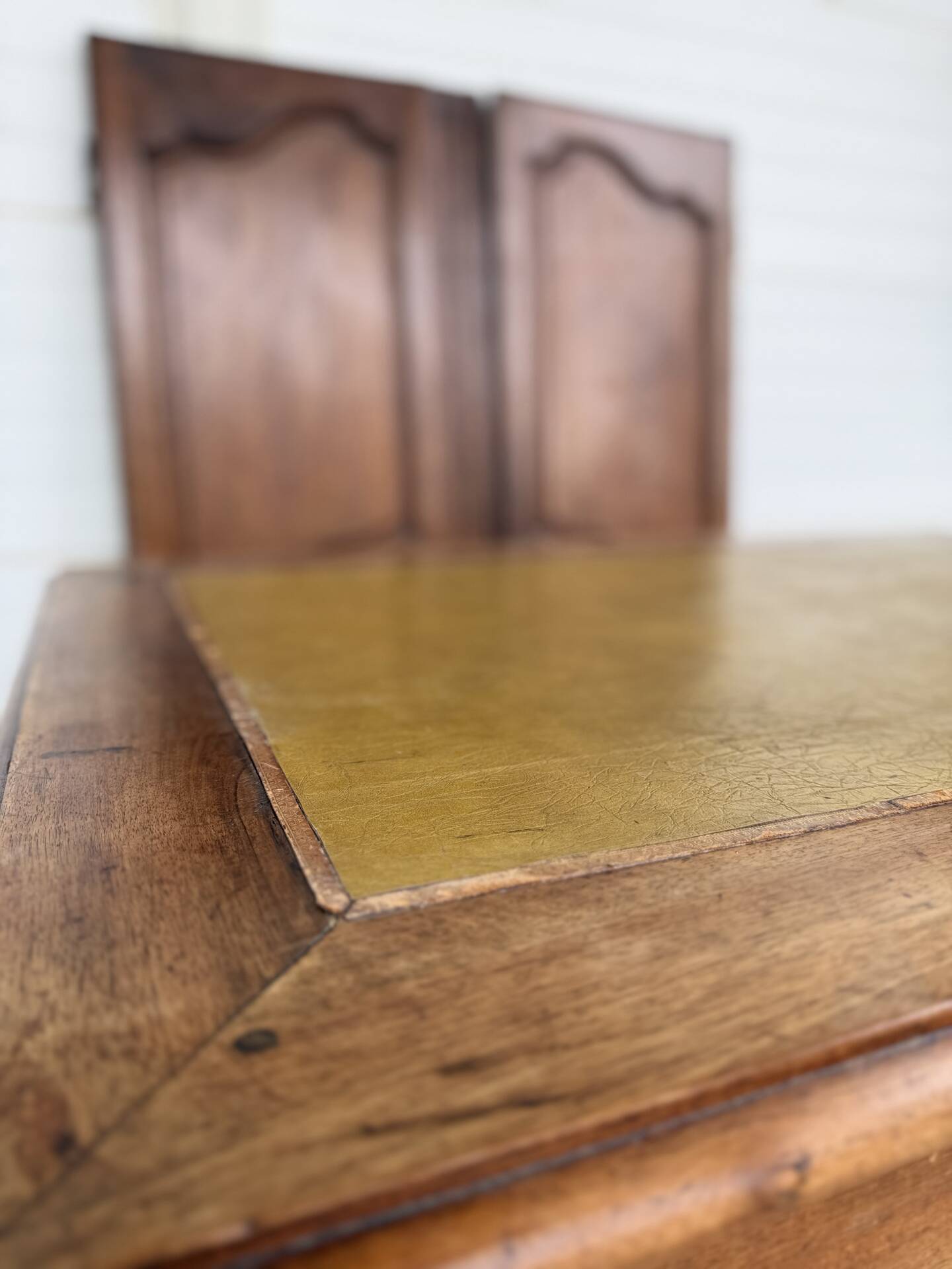 Antique Louis Philippe style desk - mustard yellow leather top