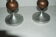 Pair of brutalist aluminum and copper candle holder