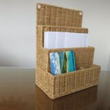Wall-mounted rattan mail holder 70s