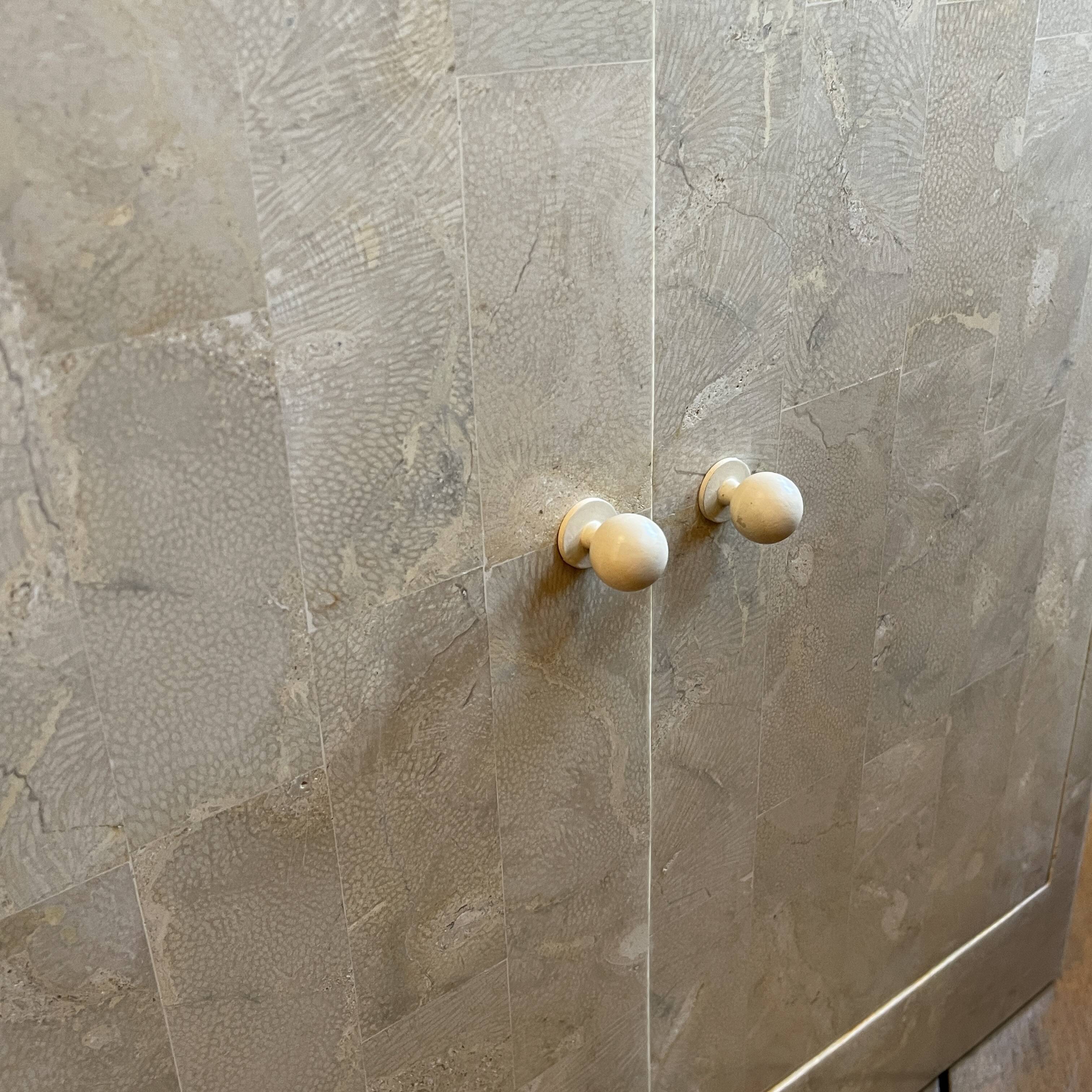 Double-sided dresser Design, travertine & brass threads, ca 1960