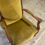 Voltaire armchair yellow velvet 19th century mahogany