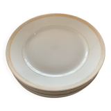 Lot of six flat plates, crockery, old white, gilded