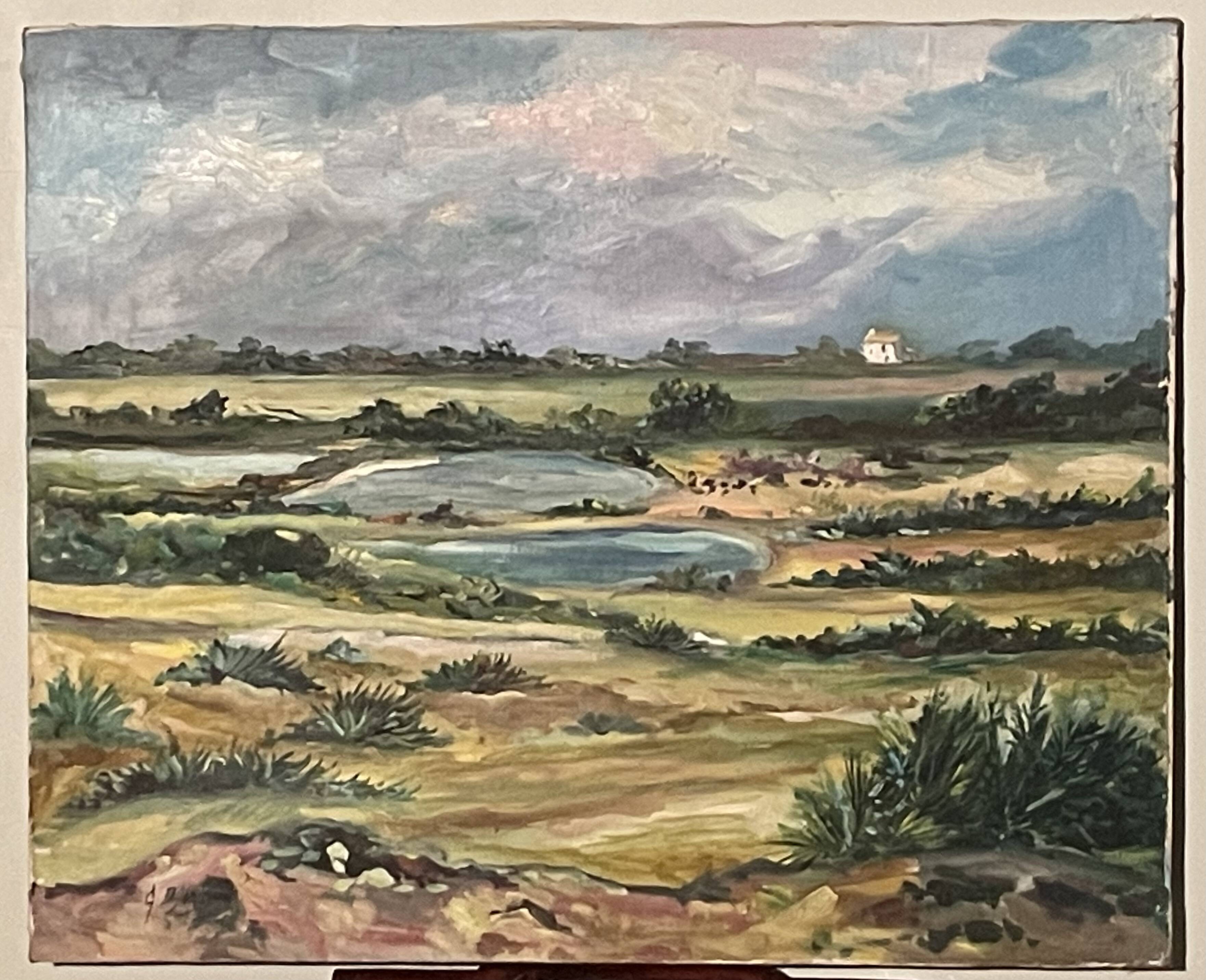 Huile sur toile, Paysage de marais breton, signature à identifier